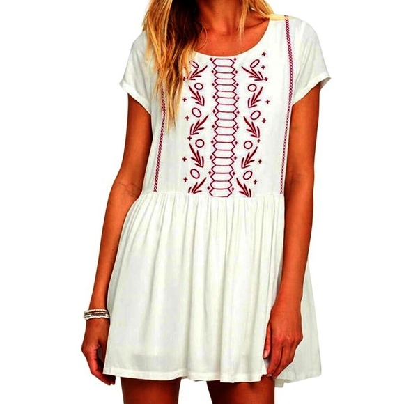 Lulus Dresses & Skirts - Lulu's Crush-Worthy Ivory Embroidered Babydoll Dress with red - Small